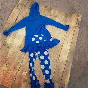 Ruffle Girl size 7 Royal/white hoodie matching set
